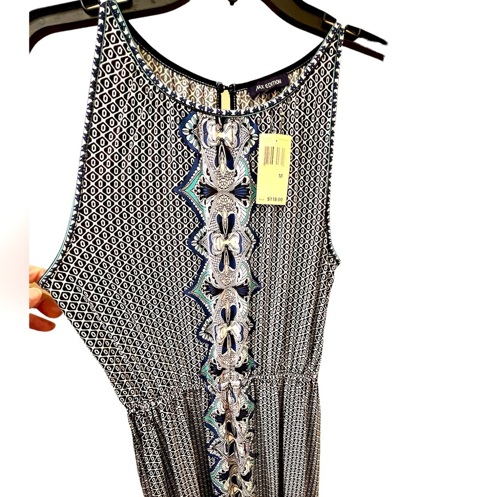 Max Edition Sleeveless Maxi Dress in Navy, White & Teal